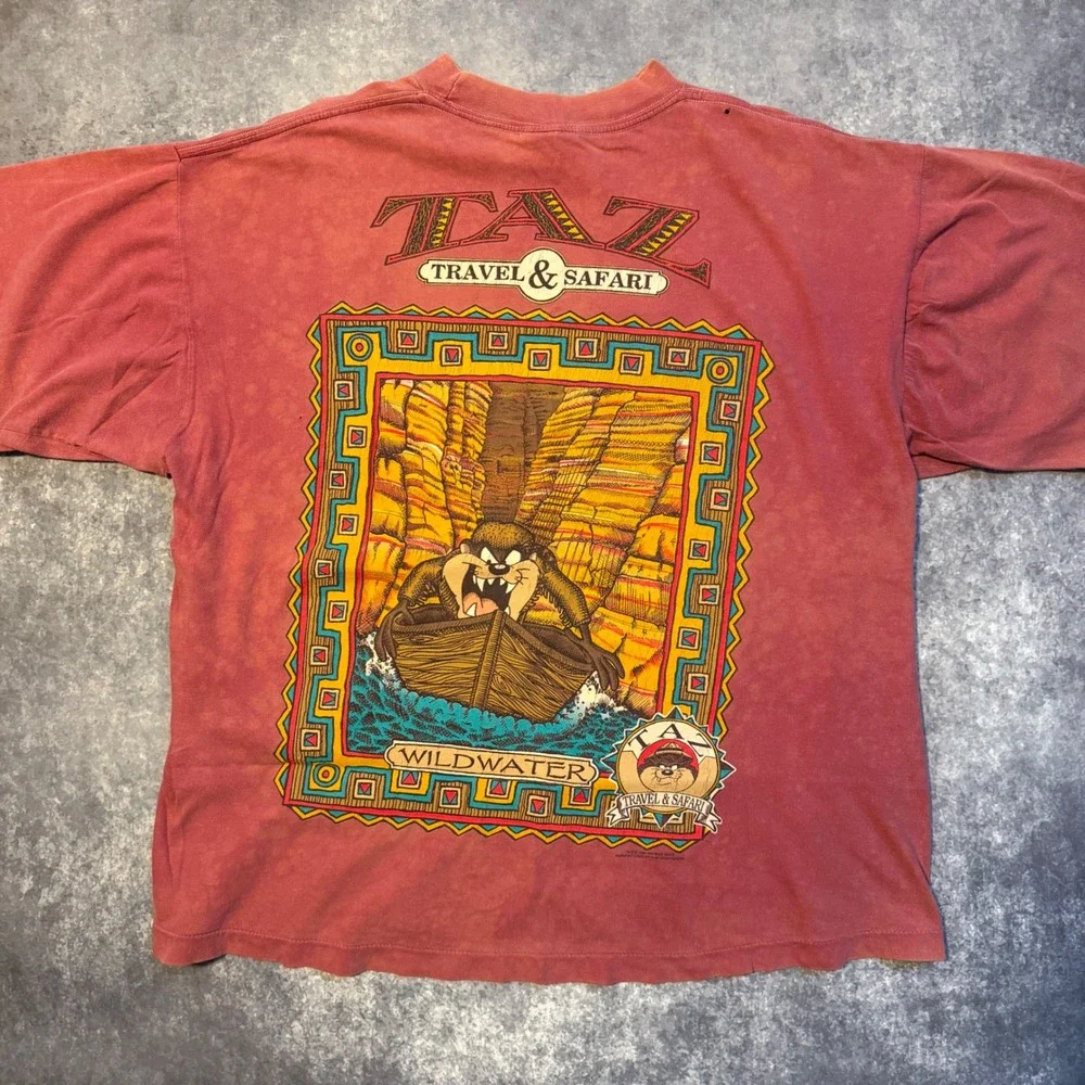 Vintage‎ 1994 Taz Travel & Safari Wildwater T-Shirt Red Looney Tunes 90s